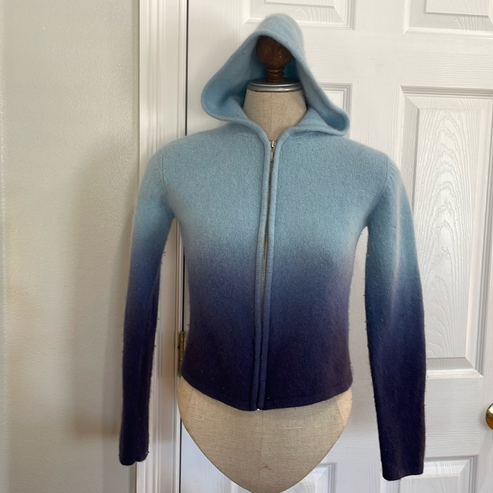 Vintage 80’s Q&A sweater hoodie lambswool angora rabbit hair blue women’s size M